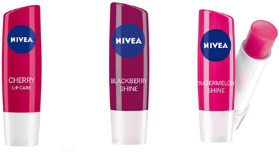 

Nivea Shine Caring Lip Balm (Pack of 3) Watermelon, Cherry, Blackberry(Pack of: 3, 15 g)