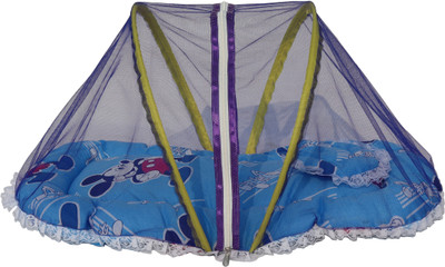 

Homecute Polyester Infants Baby Foldable Mattress, Pillow with Embroidery Mosquito Net(Sky Blue)
