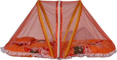 

Homecute Polyester Infants Baby Foldable Mattress, Pillow with Embroidery Mosquito Net(Orange)