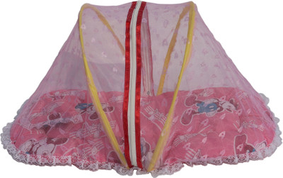

Homecute Polyester Infants Baby Foldable Mattress, Pillow with Embroidery Mosquito Net(Pink)