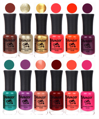 

Avnoor Trendy Color Gel Nail Polish Combo Set No 114 Multicolor(Pack of 12)