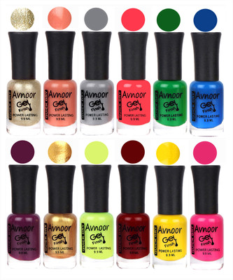 

Avnoor Trendy Color Gel Nail Polish Combo Set No 123 Multicolor(Pack of 12)