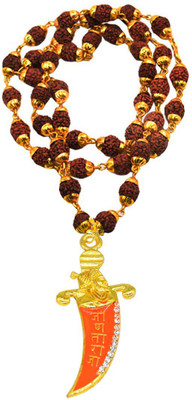 Shiv Jagdamba Religious Jewelry Chhatrapati Shivaji Maharaj Locket With Panchmukhi Rudraksha Mala Locket With Chain Gold-plated Brass, Wood Pendant