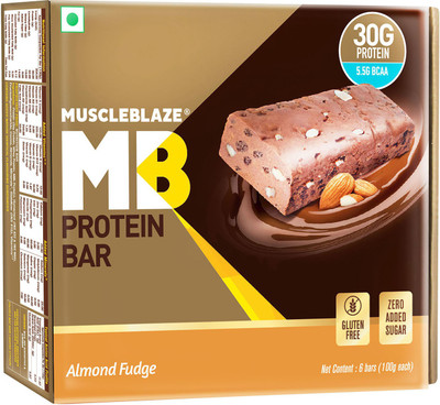 

MuscleBlaze Hi-Protein Bar (30g Protein), 6 Piece(s) Nutrition Bars(6 No, Almond Fudge)