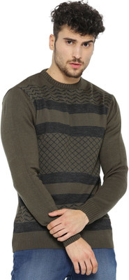 Roadster Self Design Round Neck Casual Men Green, Black Sweater