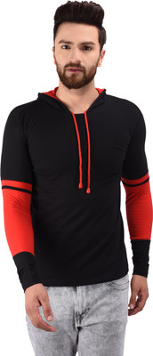 Kay Dee Colorblock Men Hooded Neck Black T-Shirt