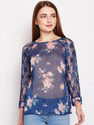 OXOLLOXO Casual Full Sleeve Floral Print Women Blue Top