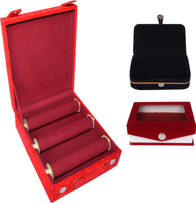 

Aavni Plain Combo Of 3 Rod Bangle Box & 2 Ring Box Jewellery Box Vanity Box(Maroon)