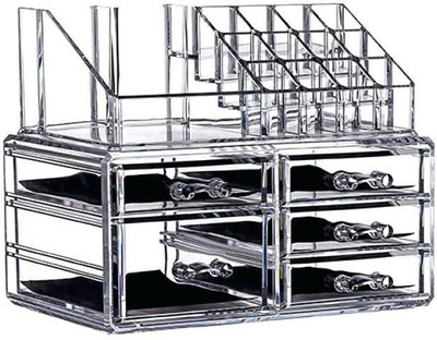 

Divinext 5 Drawer 16 Grid Acrylic Makeup Organiser(23.5 x 13.5 x 18.5 cm) storage Vanity Box(White)