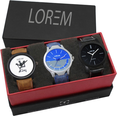 

LOREM LK-05-18-24 New Indian Stylish Leather pack of 3 Watch - For Men