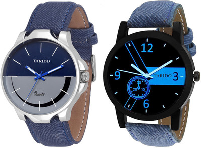 

Tarido TD15081529SN41 New Exclusive Sliver mix Blue & Blue mix Black dial Blue Jeans Strap Double combo Watches for cool Boys & dashing men Watch - For Men