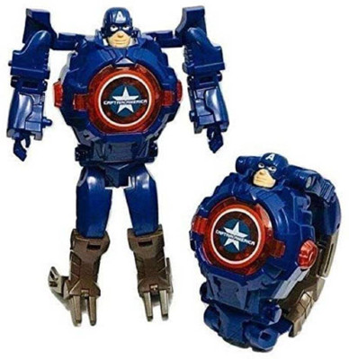 

Deeta Boy Avengers Super Hero Transformer Robot Toy Convert into Digital Wrist Watch for Kids, Avengers Robot Deformation Watch (Captain America) (Multicolor)(Blue)