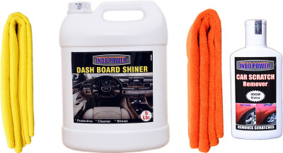INDOPOWER CC118 DASHBOARD SHINER 5ltr + 2PC CAR MICROFIBER CLOTH ( YELLOW + ORANGE)+ Scratch Remover 200gm. Vehicle Interior Cleaner(5200 ml)