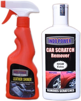 INDOPOWER CC90 LEATHER SHINER SPRAY 250ml+ Scratch Remover 200gm. Vehicle Interior Cleaner(450 ml)