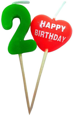 

TRISHRA Candle no 2 with Heart Shape Candle writtn with Happy Birthday Candle(Green, Red, Pack of 2)