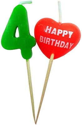 

TRISHRA Candle no.4 with Heart Shape Candle writtn with Happy Birthday Candle(Red, Green, Pack of 2), Green;red