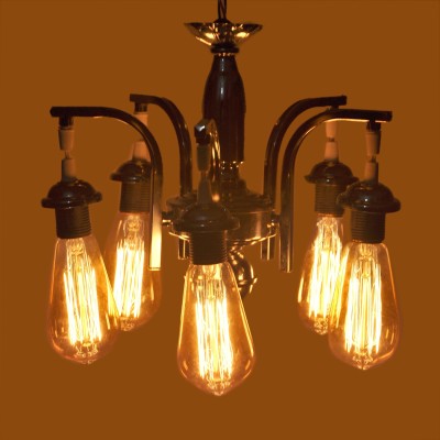 PR Prashant 5 light Filament Bulb Chandelier Ceiling Lamp(Gold)