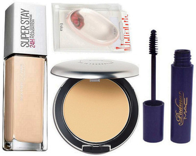 

Eska Silicon Puff,Maybelliene New York Superstay 24H Foundation,Mac Studio Perfect Compact, Padma Mascara(Set of 4)