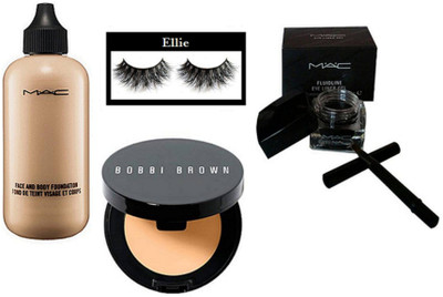 

Ellie Eyelashes, Mac Face And Body Foundation, Fluidline Eye Liner Gel, Bobbi Brown Concealer(Set of 4)