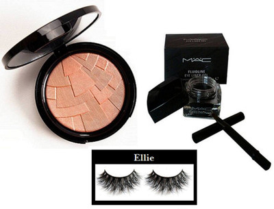 

Ellie Eyelashes & Mac Fluidline Eye Liner Gelm & Anastasia beverly hills illuminator(Set of 3)