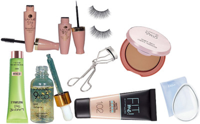 

Ellie Silicon Puff, 9to5 Face Serum, Naturale Cc Cream, Primer Matte Powder Foundation, Eyeliner, Mascara, Eyelashes, Eyelashes Curler, Fit Me Foundation(Set of 9)