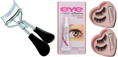 Elecsera Combo of Eyelash Curler,Waterproof Eyelash Glue and False Eyelashes (Pack of 2) for Women(4 Items in the set)