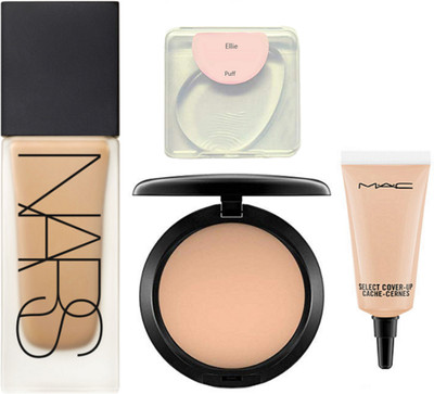 

ellie silicon puff, Nars foundation, Mac Select Coverup Concealer, Studio Fix Compact(Set of 4)