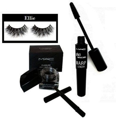 

Ellie Eyelashes & Mac 180 Warp Lenght Upward lash Mascara, Fluidline Eye Liner Gel(Set of 3)