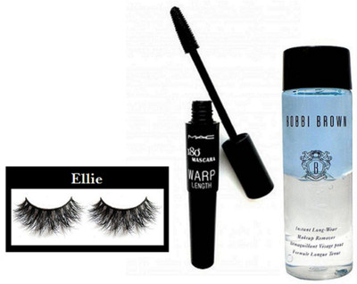 

Ellie Eyelashes, Mac 180 Warp Lenght Upward lash Mascara, Bobbi Brown Long Wear Instant Makeup Remover(Set of 3)