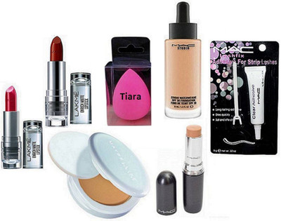 

tiara Puff, Compact, Studio Water Weight Foundation, Stick Concealer, Eyelashes Glue, Enrich Lipstick Pack Of 2(Set of 7)