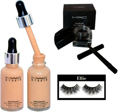 

Ellie Eyelashes, Mac Studio Waterweight Foundation (Pack of 2), Fluidline Eye Liner Gel(Set of 4)