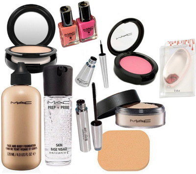 

Eska Silicon puff, Face & Body Foundation , Prep+Prime Primer , Eyeliner & Mascara , Blusher, nail paint pack of 2, Compact, loose powder, Sponge puff(Set of 11)