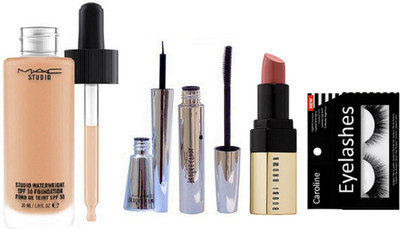 

caroline Eyelashes & Mac Studio water weight Foundation &Brooke candy Eyeliner+Mascara & Bobbi Brown Lipstick(Set of 5)
