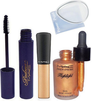 

POWER POINT Silicon Puff , Mac Padma Liquid Mascara , Prep+Prime Highlight Skin Visage Mineralize Liquid Concealer cream (Set of 4)(Set of 4)
