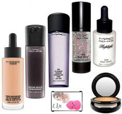 

jenney sponge puff , studio water weight foundation , prpe+prime moisture infusion serum , pro makeup remover , skin base visage primer & highlighter with studio fix compact(Set of 7)