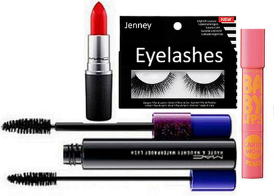 

jenney Eyelashes & Mac Haute Naughty Mascara & Mac Lipstick & Maybelline Baby Lip Balm(Set of 4)
