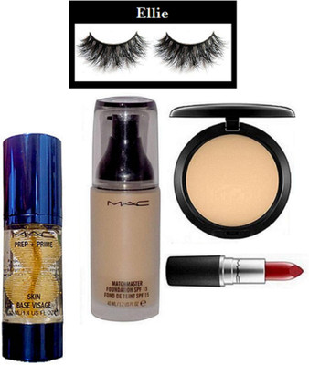 

ellie Eyelashes & Mac MatchMaster Foundation, Face Primer, Matte Finish Lipstick, Studio Fix Compact(Set of 5)