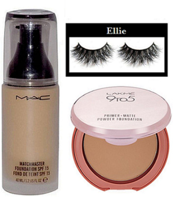 

Ellie Eyelashes, Mac Matchmaster Foundation, Lakme 9to5 Primer Matte Powder Foundation(Set of 3)