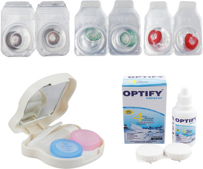 

Optify Combo Pack Monthly Color Contact Lens With Travel Kit Monthly Contact Lens(1, Brown-Green-Red, Pack of 3)