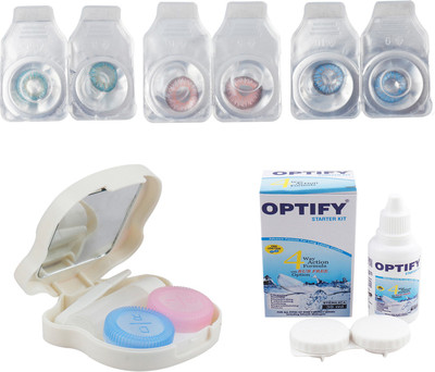 Optify Combo Pack Monthly Color Contact Lens With Travel Kit Monthly Contact Lens(1, Aqua-Pink-Blue, Pack of 3)