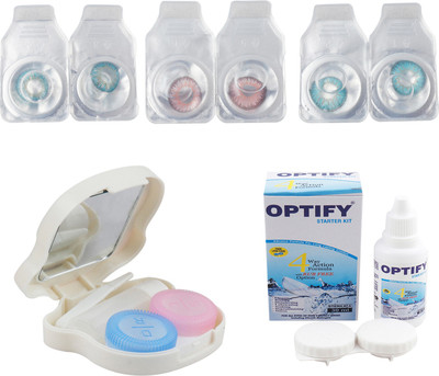 

Optify Combo Pack Monthly Color Contact Lens With Travel Kit Monthly Contact Lens(1, Aqua-Pink-Aqua, Pack of 3)