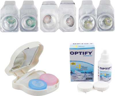 

Optify Combo Pack Monthly Color Contact Lens With Travel Kit Monthly Contact Lens(1, Green-Grey-Green, Pack of 3)