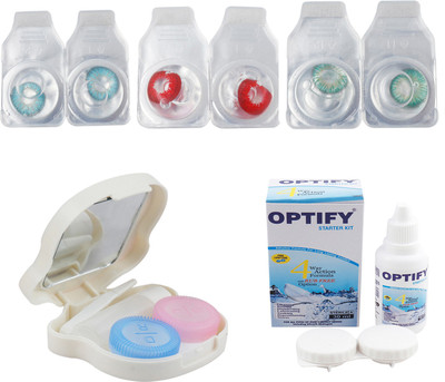 

Optify Combo Pack Monthly Color Contact Lens With Travel Kit Monthly Contact Lens(1, Aqua-Red-Green, Pack of 3)