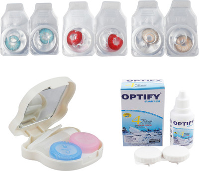 

Optify Combo Pack Monthly Color Contact Lens With Travel Kit Monthly Contact Lens(1, Aqua-Red-Brown, Pack of 3)