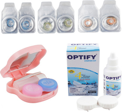 

Optify Combo Pack Monthly Color Contact Lens With Travel Kit Monthly Contact Lens(1, Blue-Green-Honey, Pack of 3)