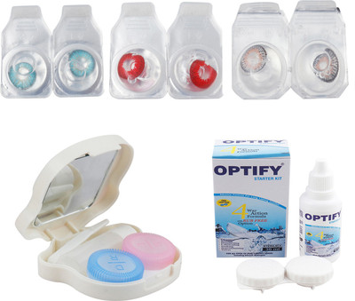 

Optify Combo Pack Monthly Color Contact Lens With Travel Kit Monthly Contact Lens(1, Aqua-Red-Grey, Pack of 3)