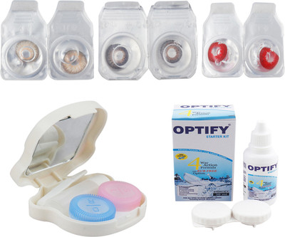 

Optify Combo Pack Monthly Color Contact Lens With Travel Kit Monthly Contact Lens(1, Brown-Brown-Red, Pack of 3)