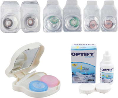 

Optify Combo Pack Monthly Color Contact Lens With Travel Kit Monthly Contact Lens(1, Brown-Green-Pink, Pack of 3)