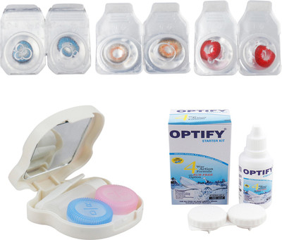 

Optify Combo Pack Monthly Color Contact Lens With Travel Kit Monthly Contact Lens(1, Blue-Honey-Red, Pack of 3)