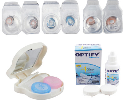 Optify Combo Pack Monthly Color Contact Lens With Travel Kit Monthly Contact Lens(1, Grey-Blue-Hazel, Pack of 3)